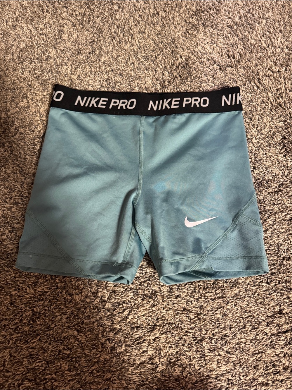 Nike Aqua Blue Pro Compression Shorts with Black NIKE PRO Waistband